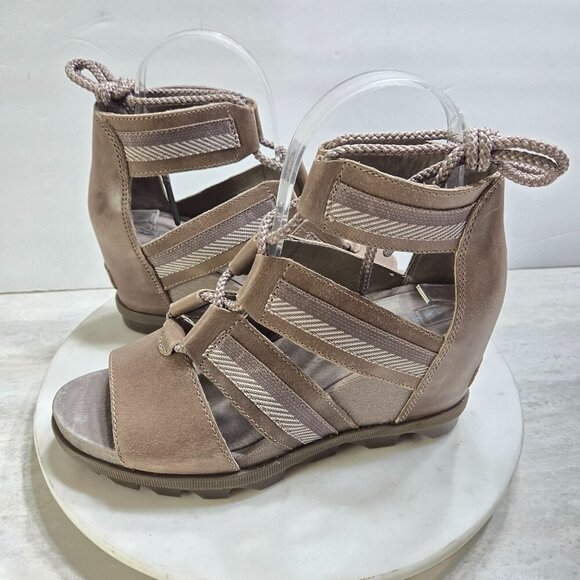 Sorel Joanie II Casual Lace‎ up Sandals Ash Brown Womens 7 Wedge Boho Festival - Picture 1 of 14